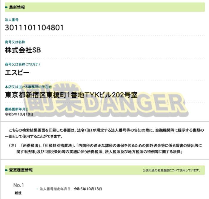 株式会社SBの登録情報